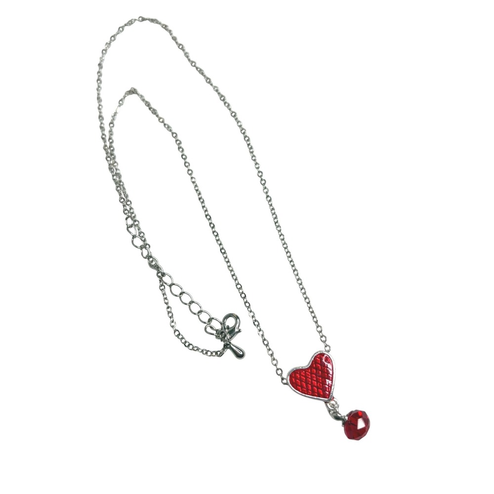 Red Heart Necklace Made With Swarovski Crystals Silver Tone Romantic Jewelry - Picture 2 of 5